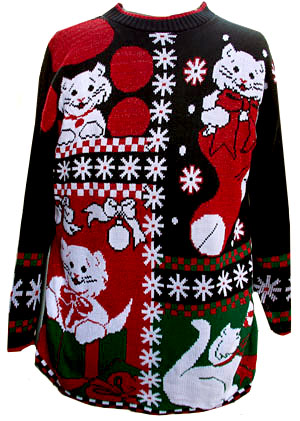 (mens M) CUDDLY CHRISTMAS CATS! super soft and awesome Ugly Xmas sweater AS-IS
