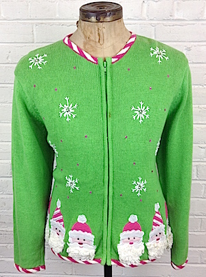 pink and green christmas sweater