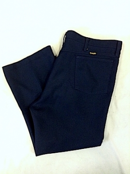 (40x32) Big Man Vintage 1970's Wrangler Disco Pants! Navy Blue Polyester Styled Like Jeans.