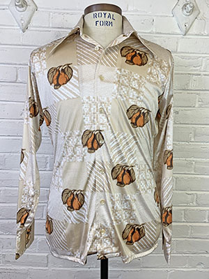 Sazz Vintage Clothing: (M/L) Mens Vintage 70s Disco Shirt. Tan
