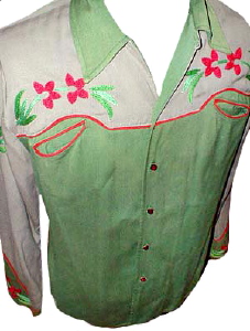 Custom-made & Hand Embroidered mens 1940s Gabardine Western Shirt (M)