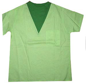 (M) never worn 1970s pullover V-neck shirt Green on Green