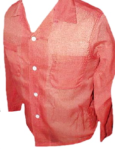 (Boys XL / Mens XXS) Salmon Pink sheer nylon 1950s rockabilly shirt