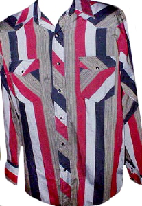 Mens Western Shirt Grey Blue & Burgundy (L)