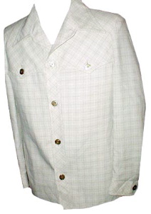 (40) men's Light Tan & White w/ Western style Yokes 70s Leisure suit Jacket
