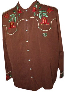 (roomy L) custom-made 1940s men's Gabardine Embroidered western shirt Beautiful!