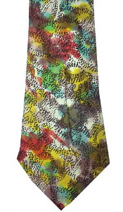 vintage 1940s men's Wide swing necktie Colourful Splotches w/ Black dots forming Flower Shapes