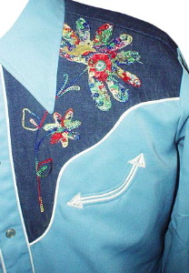 (XL) PATCHWORK FLOWERS embroidered HBarC polyester gabardine Western Shirt