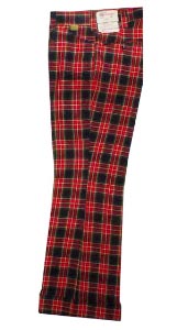(30x30) RED & BLACK plaid Mr. Wrangler CUFFED & FLARED 1970s men's pants