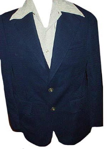 Dark dark dark Blue w/ Textured Grid 1970s POLYESTER JACKET (40, sz.M)