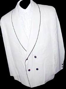 (48) Vintage 1970s Tuxedo Jacket white w/Black pinstripes. Double-breasted