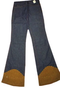 (26x33 Tall) 1970s mens Rock Star BELLBOTTOM Jeans w/ Faux leather & STUDS (25