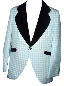 (41, short) vintage 70s Tuxedo Jacket blue & white checkered and VELVET lapels!