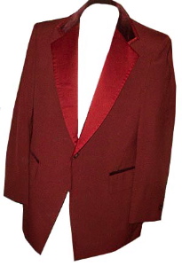 (37) vintage 70s Tuxedo Jacket terrific Wine/Maroon colour w/ VELVET & Satin