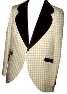 <strong>(38) 1970s Tuxedo Jacket</strong> Tan & White. Brown VELVET lapels