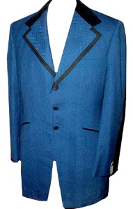 SALE (41, short) vintage 70s Tuxedo Jacket textured Blue w/ Black Velvet. 3-button!
