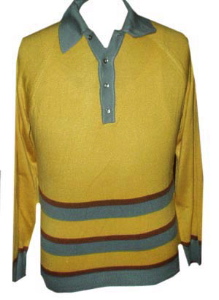 <strong>(M) Vintage 70's knit shirt</strong> Mustard, Blue & Brown. Very cool pullover!