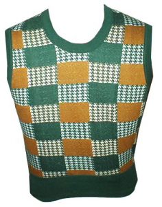 <strong>(M) 70s Knit pullover VEST</strong> Unworn! Green Mustard & White