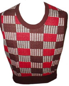 (M) 70s knit pullover VEST Unworn! Brown Pink/Red & White