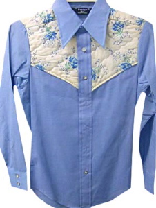 <strong>(XS) 70s Western style Shirt</strong> Blue w/ Buttons & 