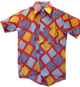 (XXS) 70s shortsleeve Disco Shirt Unworn! Red Blue Yellow 