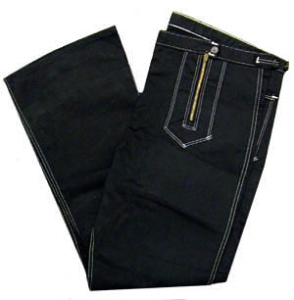 (44x32) BIG MAN unworn 70s Bell Bottom Jeans w/ Double Zippers. black with white stitching