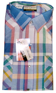 <strong>(L) Vintage Western Shirt</strong> Unworn! by Karman. Pink Green White Blue plaid