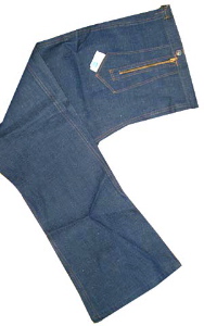 (42x34) vintage 1970s indigo blue BELL BOTTOMS. double zippers. Unworn!