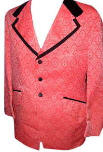 <strong>(37) 1970s Brocade Tuxedo Jacket Unworn!</strong> Red & Silver fancy DIAMONDS pattern