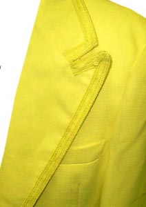 <strong>(38, Tallish) vintage 1970s Tuxedo JACKET</strong> Bright Canary Yellow. Fancy Trim.