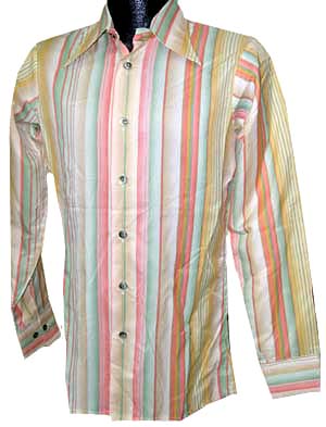 <strong>(XS-S) 1970s Disco Shirt</strong> unworn! Vertical pastel stripes. Fitted
