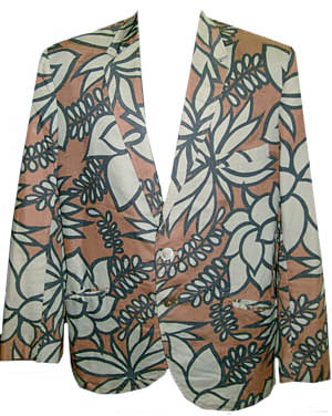 <strong>(40) 1960s cotton Blazer</strong> Greyish & Brownish leaves. SHELL BUTTONS