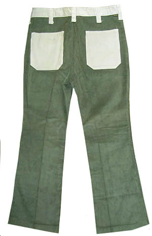 <strong>(33x29) 1970s HONDO 2-tone Flares</strong> Unworn! Green & Khaki corudroy Patch Pocket