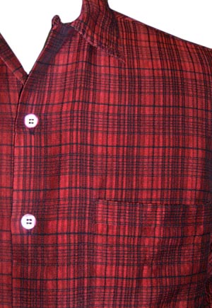 <strong>(M) 1950s CHRISTIAN DIOR rockabilly shirt</strong> Red Sharkskin & Black. matching pockets