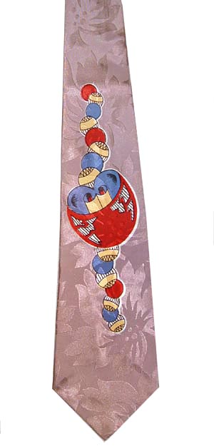 <strong>Vintage 1940s wide Swing Tie</strong> shimmery Violet w/ baubles & flower jacquard