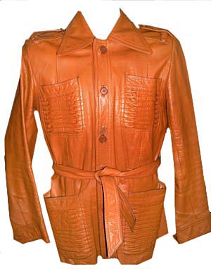 <strong>(S-M) AWESOME 70's Mens Leather Jacket</strong> Fancy folds, original belt, shoulder epaulet