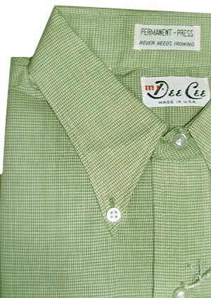 <strong>(M) 1960s men's Rockabilly Shirt</strong> Never Worn! Sage Green & White pattern