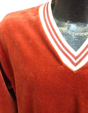 <strong>(M, big shoulders) mens 1970s 80s VELOUR SHIRT</strong> unworn. burnt Amber. Fuzzy!