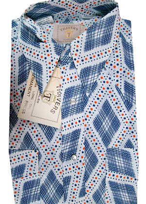 <strong>(S) mens vintage WESTERN SHIRT</strong> unworn! Blue Diamonds, Red & blue circles
