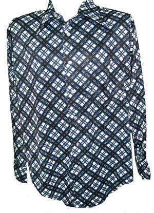 <strong>(L, short) mens vintage DISCO SHIRT</strong> Blue Black White DIAMOND PATTERNS