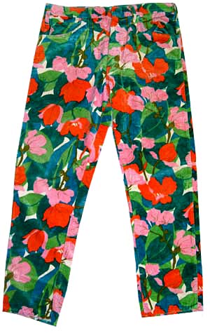 <strong>(34x27.5) 1960s VELVET LILY PULITZER Men's Stuff pants</strong> bright flowers. tapered leg