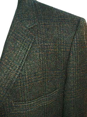 <strong>(42) 1960s mens Vintage Blazer</strong> 3-button. Green Black Gold windowpane plaid