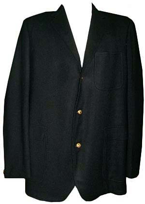 <strong>(38 Tallish) 1960s men's sport jacket</strong> Black fuzzy wool, 3 gold buttons