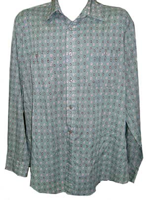 <strong>(XL) mens vintage 1980s Shirt</strong> kinda has 50's feel. faded teal w/paisleys