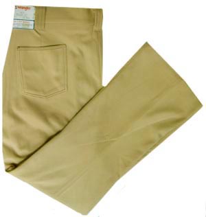 (40x30) 1970s polyester disco pants. Unworn. by Wrangler. pale butterscotch. Flare Leg