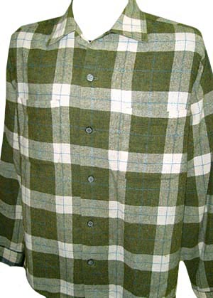 (S) 1950s Penney plaid shirt. MATCHING patch pockets. Green, Blue, Ivory