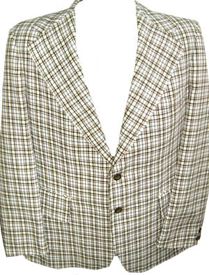 (40) Cool plaid 70's blazer 2 tones of brown, blue on bright white