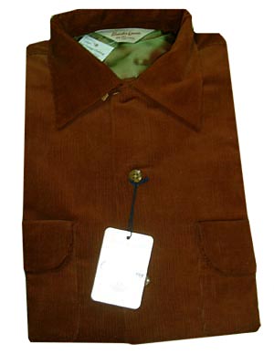 (S) vintage 1940s-50s rockabilly shirt. Chocolate brown Corduroy. Rounded flap pockets. Unworn!