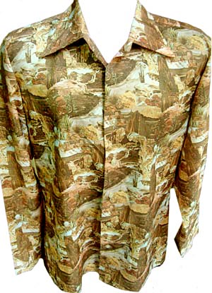 (L) photo-print 1970s DISCO SHIRT desert scene / cactus / hills