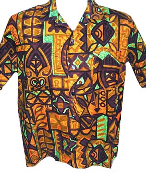 (M) crazy wild 1960s cotton Hawaiian shirt Purple, Orange, Green, Mustard, Yellow